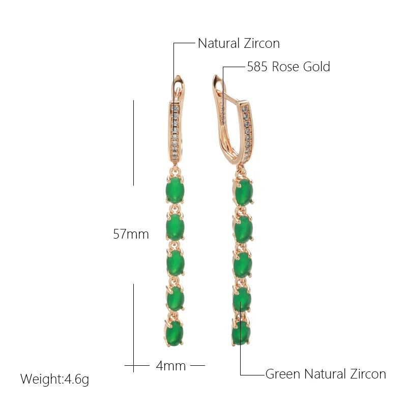 Kienl New Trend Vintage Long Tassel Earring 585 Rose Gold With Green Natural Zircon Women Drop Earrings Bride Wedding Jewelry