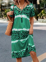 Plus Size Women's Casual Dress Dye Leopard Short Sleeve V Neck Slight Stretch Dress Summer