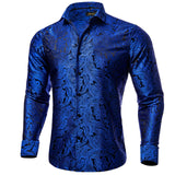 Luxury Silk Polyester Casual Shirts for Men Long Sleeve Blouse Prom Tuxedo Formal Purple Paisley Designer Men Clothing