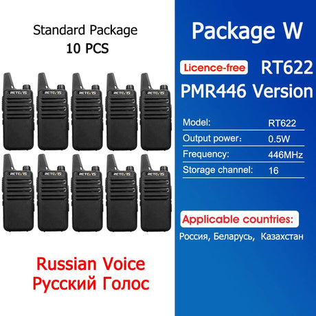 Retevis RT622 Mini Walkie Talkie 4 Pcs Walkie-talkies PMR446 FRS VOX Portable Two Way Radio Station for Restaurant Hotel