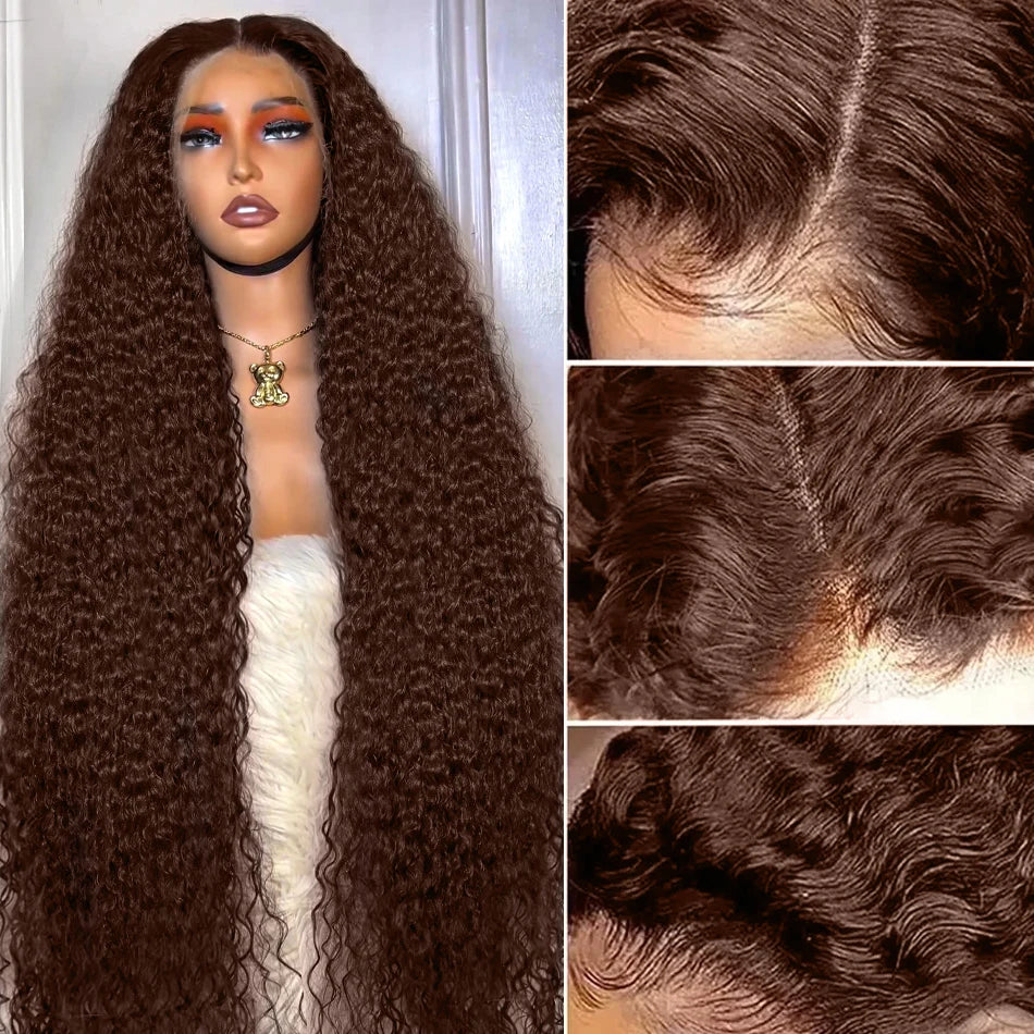 Addictive 30 40 Inch Curly Chocolate Brown Color 13x6 Hd Transparent Lace Front Human Hair Wigs Deep Wave 13x4 Lace Frontal Wig