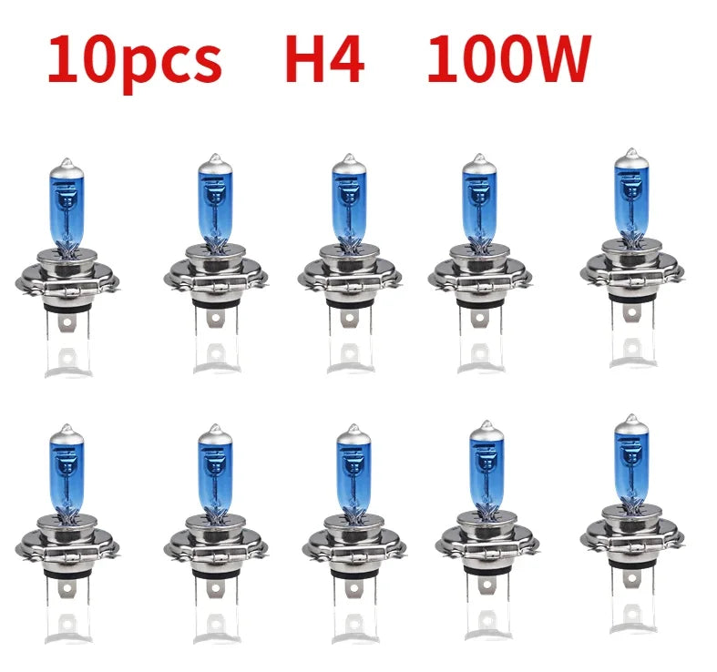 10pcs H4 60/55W 100W Car Halogen Bulb 12V Super Xenon White Headlight Lamp  P43t Light Lanpada Super Branca H4  Car Accessorie