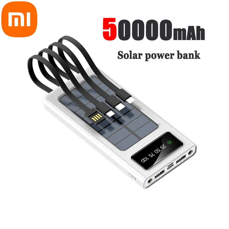 Xiaomi Solar Power Bank 200000mAh Solar Battery Large Capacity Two-way Fast Charging Built-in Cable Power Bank External Battery