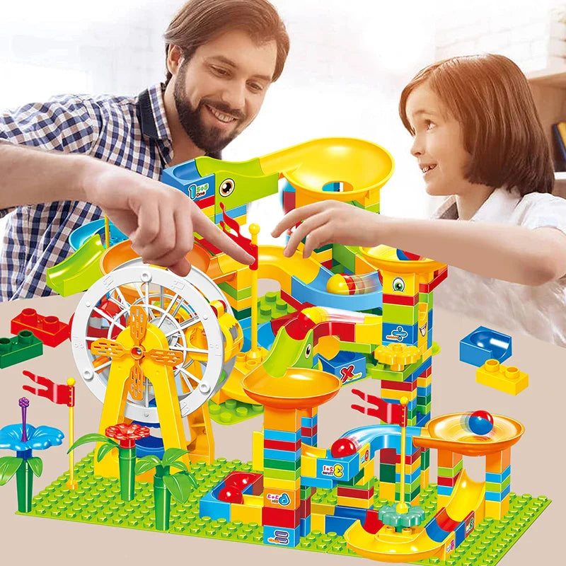 Big Size Blocks Marble Race Run Particle Scenes Slide Funnel Ferris Wheel Building Blocks City Brick Toy For Kids