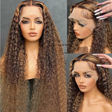 250 densisty 13x6 Highlight Ombre Deep Wave Lace Frontal Wig Brazilian 32 Inch HD Lace Front Human Hair Wigs for Women