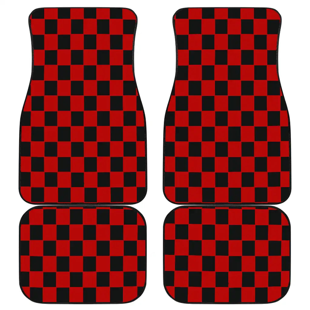 Checkerboard Car Mats Auto Parts Rubber Floor Mats Custom 4PCS Car interior graphic print checkered square feet