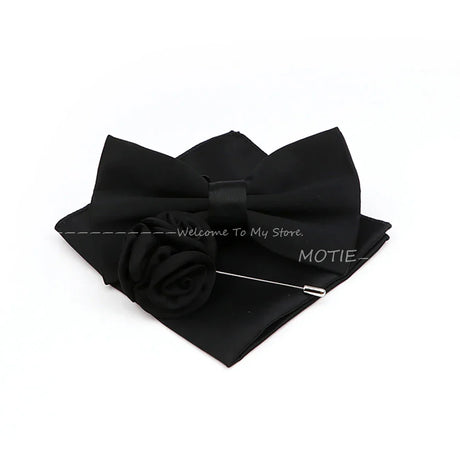 New Colorful Bowties Handkerchiefs Cufflinks Set Polyester Brooches For Men's Business Wedding Party Suit Dress Accessories Gift