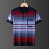 Male Clothes Casual Short Sleeve Polo-Neck Shirt 2023 Summer Fashionable Pockets Spliced Korean Striped Shirt T-shirt for Men