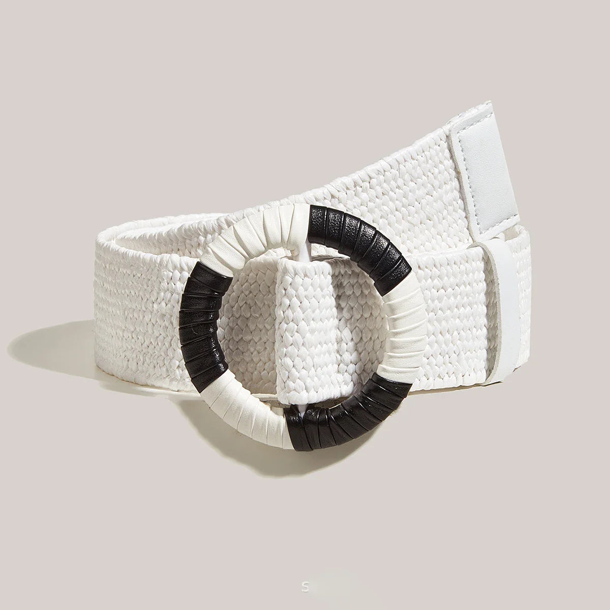 Bohemian Style Hand-woven Black and White Round Buckle Women Belts Designer Woven Elastic PP Straw Grass Girls Waistband