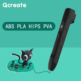 QCREATE Adjustable Temperature 3D Pen with LCD Display and 8 Speed Settings for ABS, PLA, HIPS, and PVA Filaments