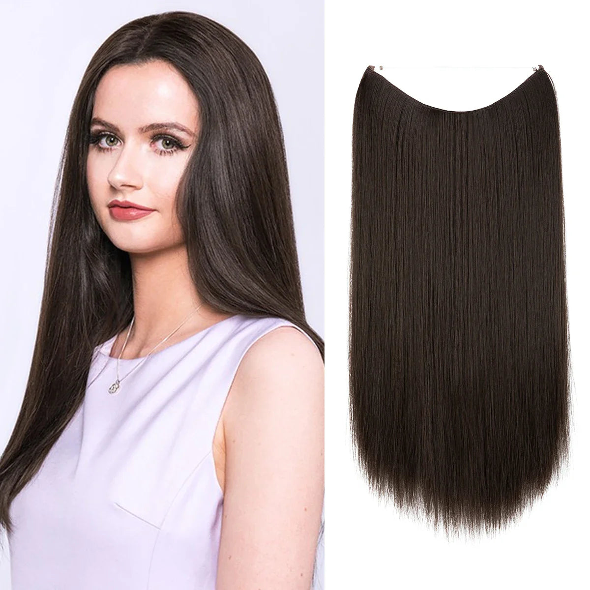 Synthetic Hair Extension No Clip Natural Hair Piece Ombre Fake False One Piece Straight Hairpiece Blonde For Women