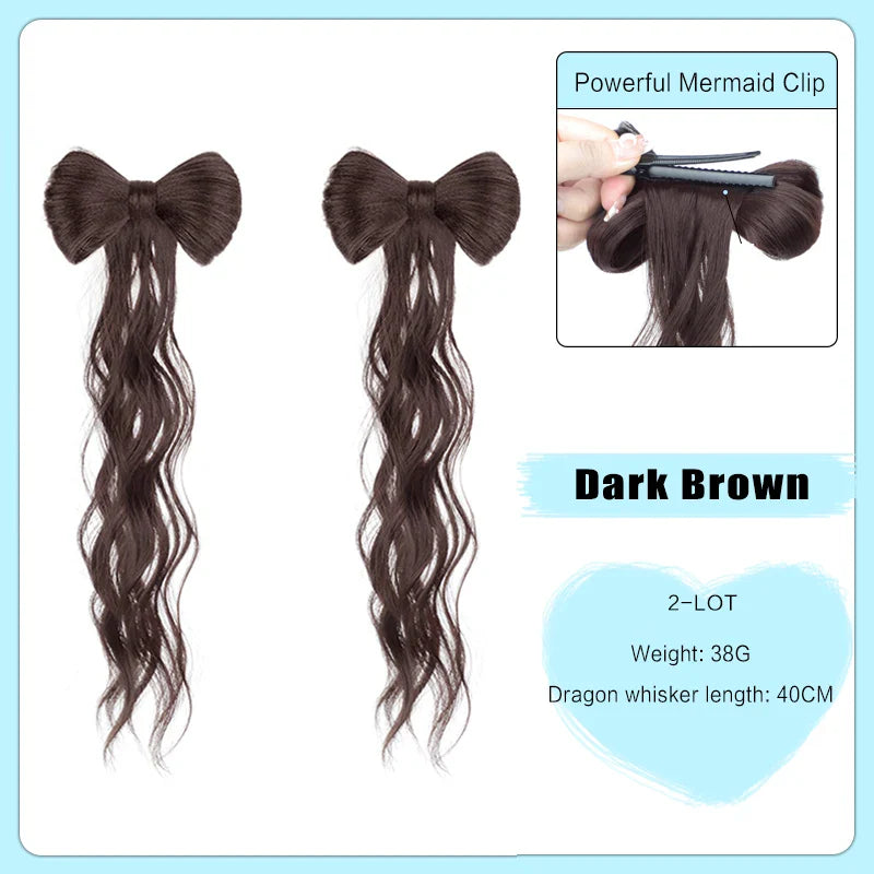 FORLISEE Bowknot Half-tie High Ponytail Wig Clip Hair Bag Meatball Head Hanfu Braid Wig Braid Ponytail