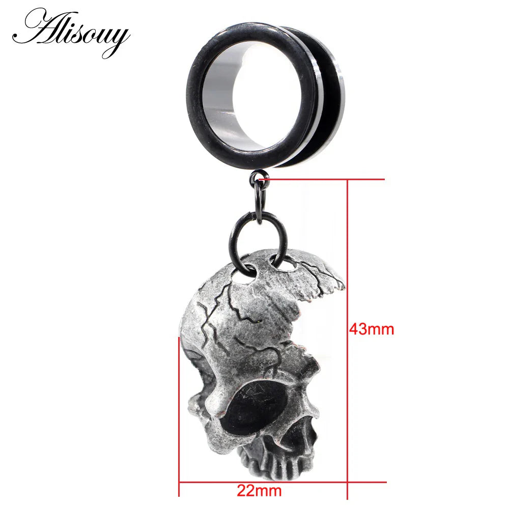 Alisouy 1PC Stainless Steel Water Drop Stone Star Moon Sword Skull Bees Dangle Earring Ear Gauge Plug Tunnel Expander Stretcher