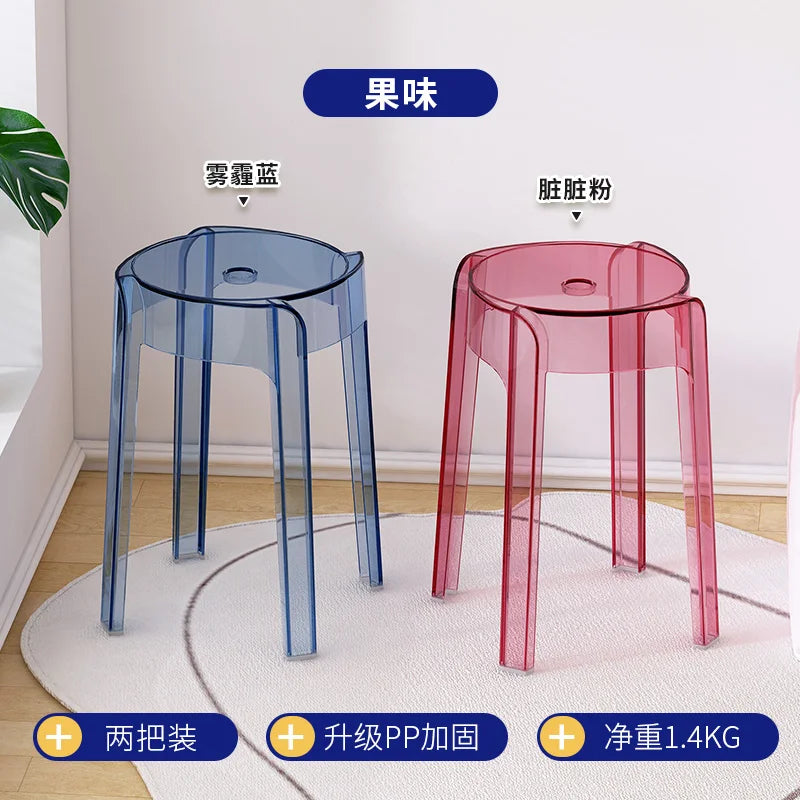 Transparent Plastic Stool Household Thickened Acrylic High Stool Table Stackable Bench Simple Modern Living Room Chair