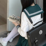 Japanese School Girl Uniform XS-XL JK Green Sailor Basic Cartoon Three Lines Sailor Uniform Sets Navy Costume Women Girl Costume