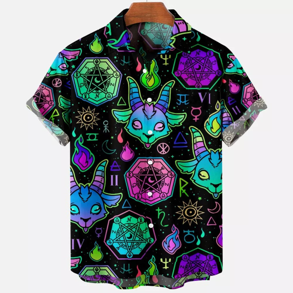 Devil Horror 3d Print Hawaiian Shirt Men Clothes Loose Breathable Men's Shirts Summer Male Shirt Male Clothes Short Sleeve Shirt