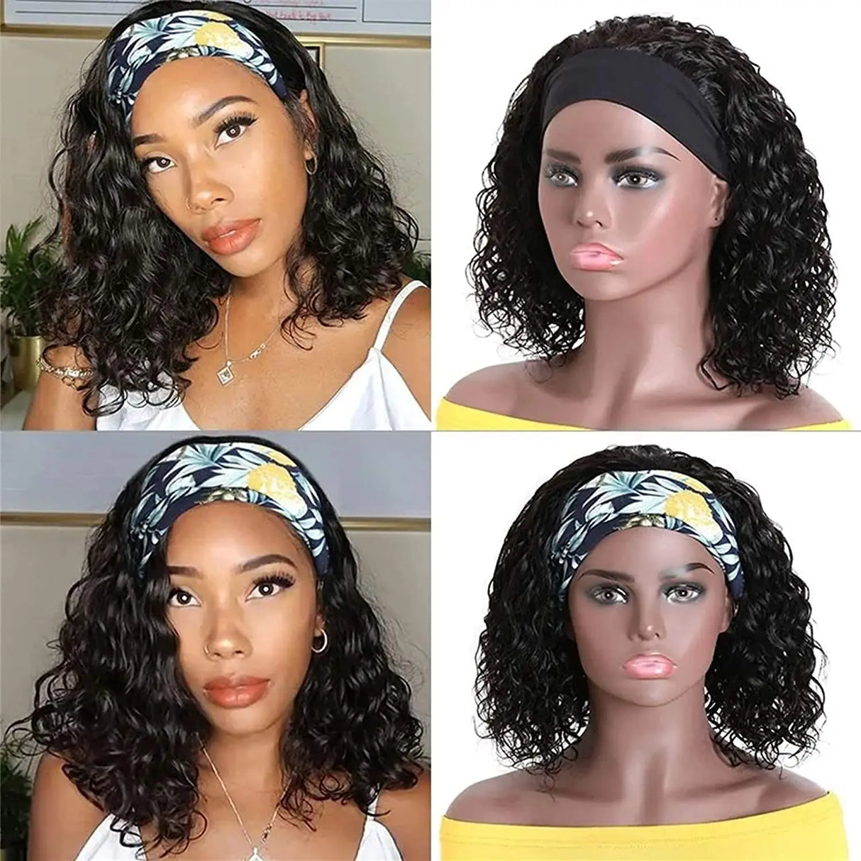 Short Curly Pixie Cut Headband Wig Water Wave Remy Brazilian Human Hair  Scarf  Wigs For Black Women Glueless Machine Made  Wig