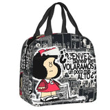 Mafalda Insulated Lunch Bags for Women Argentine Cartoon Quino Comic Portable Cooler Thermal Food Lunch Box Kids School Children