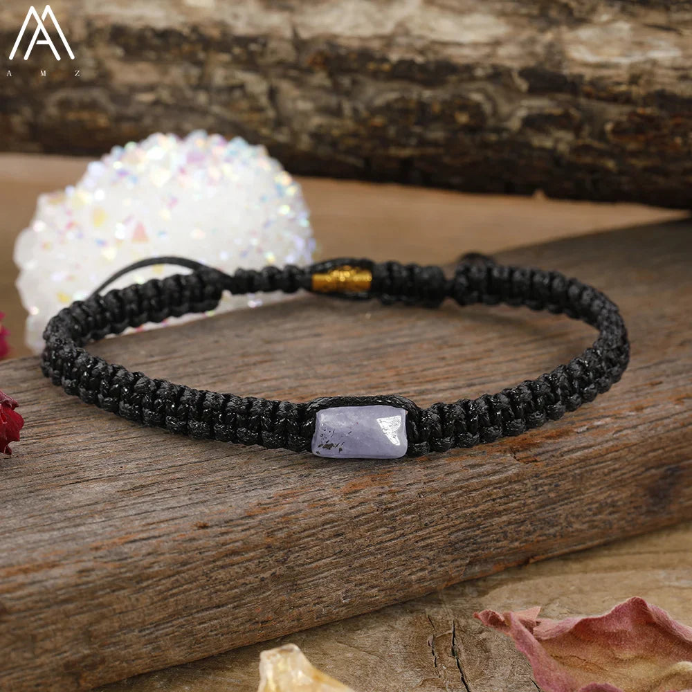 Natural Black Tourmaline Single Beads Woven Adjustable Bracelet Boho Women 6mm Black Lava Stone Beads Mala Bracelet N0383AMC