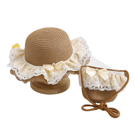 2-8 year old children's sun hat summer new straw bag hat set baby travel sunscreen beach hat sun Bucket hat children's straw hat