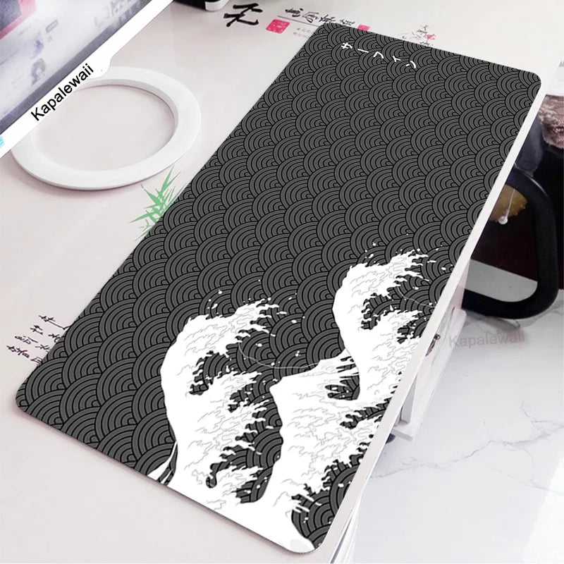 Black and White Wave Art Mouse Pad XXL 900x400mm Large Computer Mousepad Cool Gaming Cartoon Pad to Mouse Keyboard Desk Mice Mat