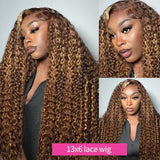 Addictive Brazilian 30 40 Inch Highlight Ombre Colored Water Curly Lace Front Human Hair Wigs Deep Wave 13x6 Lace Frontal Wig