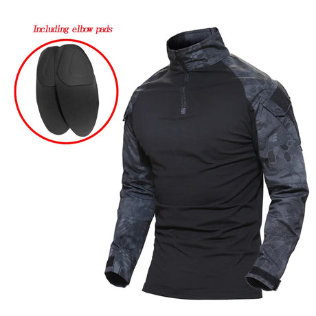 Men Combat Work Clothes Long Sleeve Tactical Elbow Pads Uniform Cotton Military CP Camouflage Shirt Man T Shirts