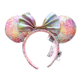 Disney Mickey Mouse Ear Headband Green Mermaid Hair Hoop Fish scale sequin mesh Ribbon Party Headwear Girl Toy Birthday Gift