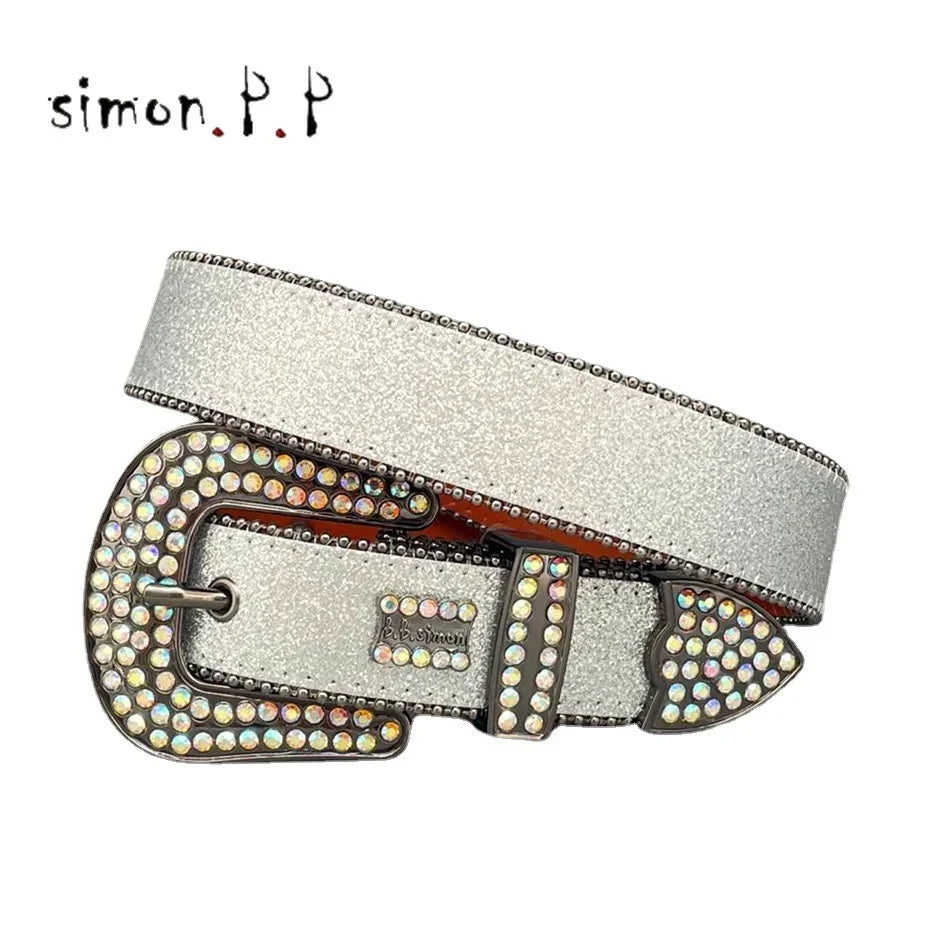 Punk Luxury Strap Diamond Belt Western Crystal Studded Belt Cowgirl Cowboy Rhinestone Belt For Women Men Jean Cinto De Strass