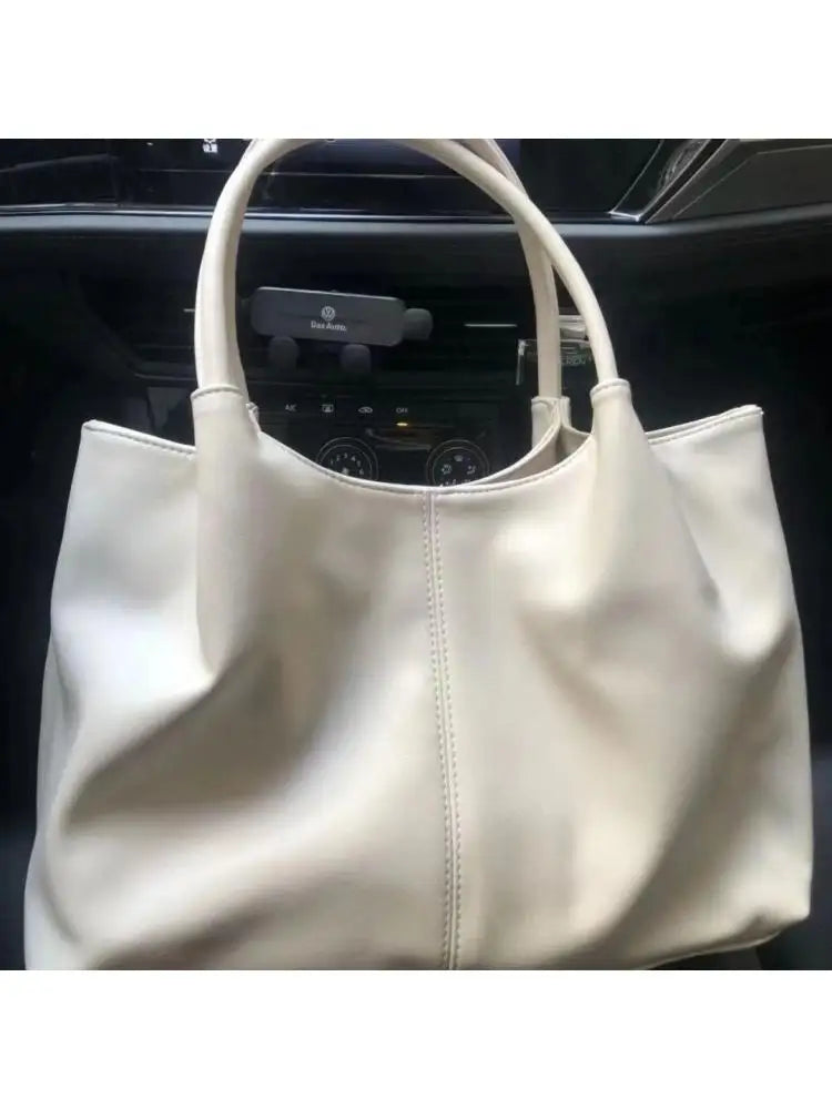 Simple White Shoulder Bag 2023 Women's PU Leather Soft Underarm Tote Bag School Large Capacity Bag Full Student Shopping Handbag