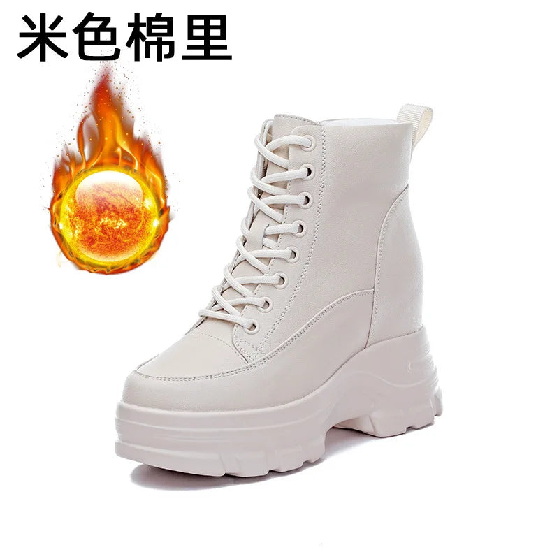 Autumn Winter Platform Height Increasing Shoes 9cm Hidden Heels Wedge Sneakers Female Casual All-match Thick Sole Short Boots