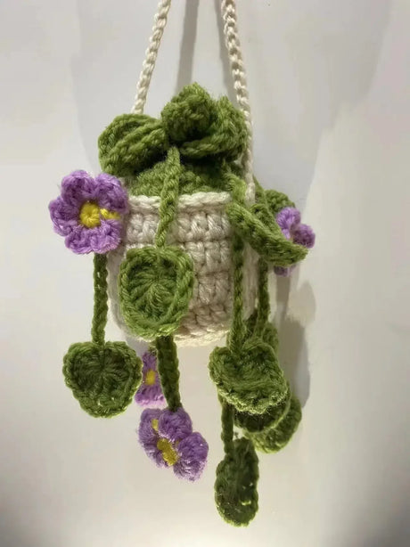 NEW Cute Potted Plants Crochet Car Basket,Hanging Plant Crochet for Car Decor,Car Ornament Rear View Mirror Hanging Accessories