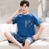 Cartoon Mens Nightwear Summer Comfortable Sleepwear Sleeping Tops Shorts 2 Pieces Pijamas Set Man Leisure Homewear Male Dropship