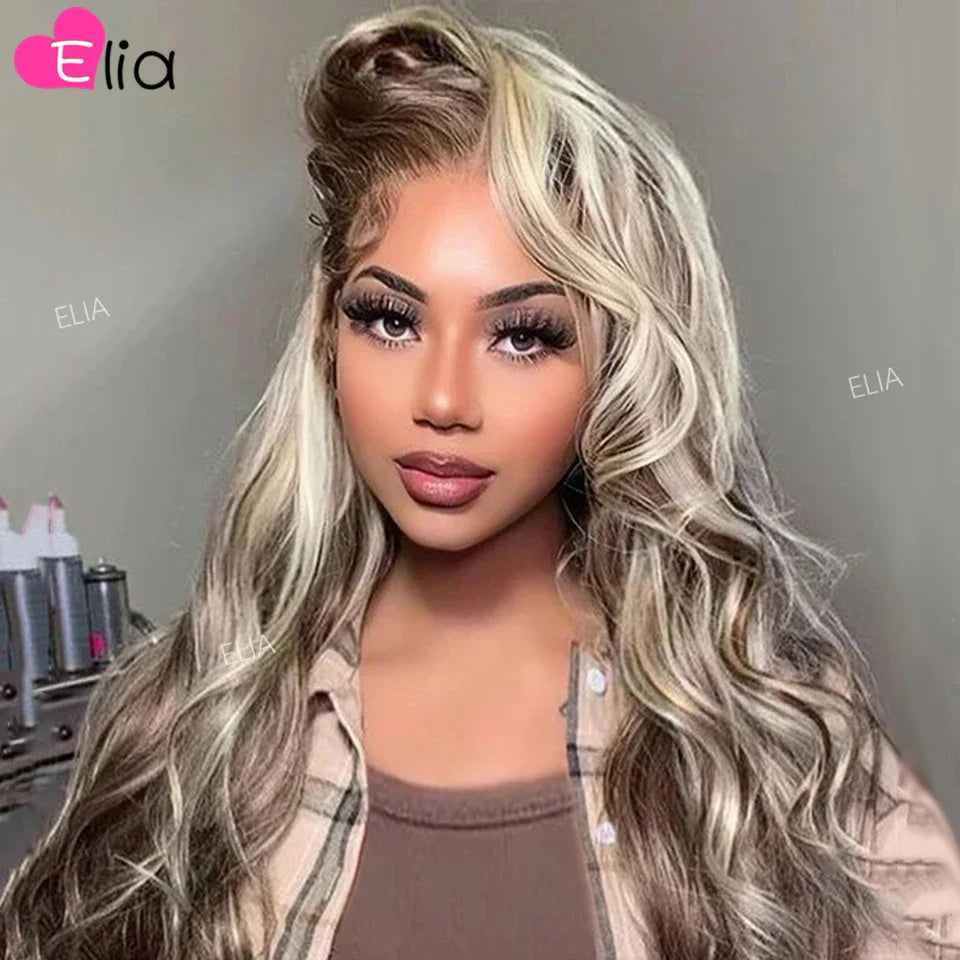 Ash Blonde Highlights Glueless Wig Transparent Lace Frontal Human Hair Wig 13x6 Body Wave Brazilian Wigs on Sale 5x5 Closure Wig