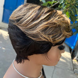 Human Hair Wigs Short Pixie Cut Wig Human Hair For Black Women Machine Made Wigs With Bangs Glueless Wig Perruque Cheveux Humain