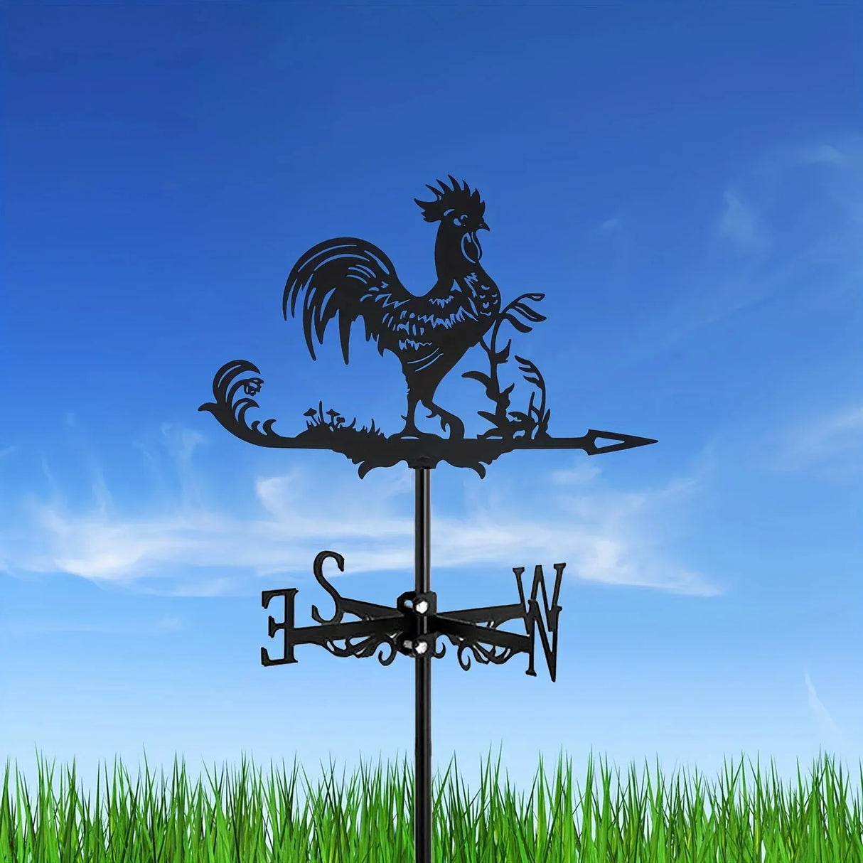 1pc Rooster Cock Weathervane Silhouette Art Black Metal Chicke Wind Vanes Outdoors Decorations Garden For Roof Yard Building