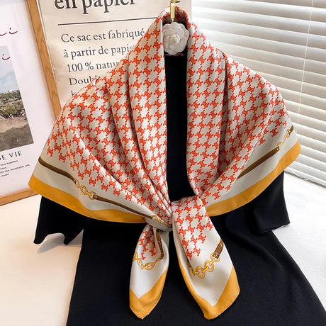 Luxury Women 90x90CM New Twill Silk Big Square Scarf Shawl Fashion Printed Design Summer High Quality Ladies Sunscreen Scarves