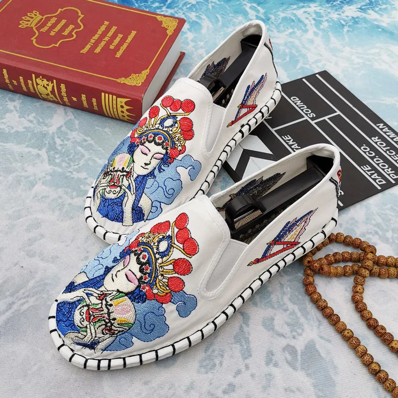 Old Beijing Cloth Shoes Embroidery Flower Social Guy Male Moccasin-Gommino Student Casual Shoes Fashion National Chinese Style