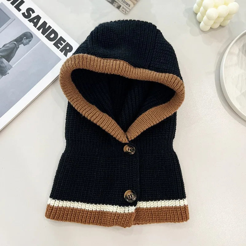 Balaclava Beanie Cap Winter One Piece Scarf Knit Hat Korean Hood Neckerchief Women Neck Collar Warmer Thickened Hooded Hats