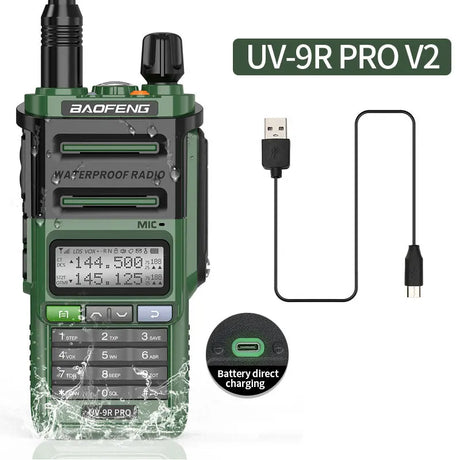 2024 Baofeng UV-9R Pro V1 V2 Waterproof IP68 16KM Walkie Talkie Type-C Charger UHF VHF Long Range UV-5R Upgrade Ham CB Radio