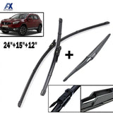 Set Front & Rear Wiper Blades For Nissan Qashqai J10 2006 2007 2008-2013  Windshield Windscreen Front Rear Window 24"+15"+12"