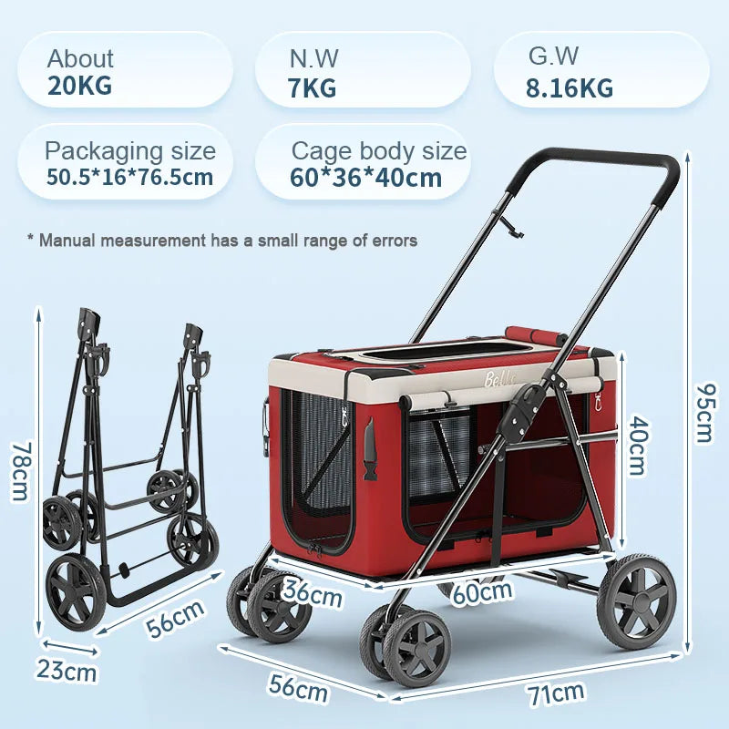 Bello Pet Strollers Folding Trolley Lightweight Pets Cat Carrier Cage Pet Gear Strollers for Small Dog Carrier Bag Trolley Case