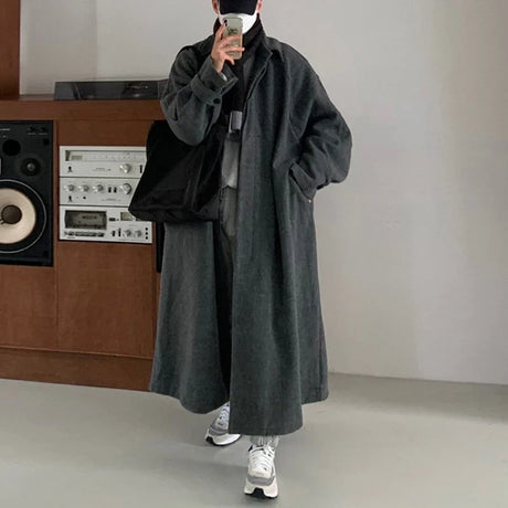 IEFB Korean Style Trend Wool Overcoat Loose Lapel Long Coat Versatile Woolen Knee High Trench Autumn Winter Man Clothing 9C2211