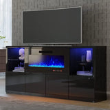 68'' Fireplace TV Stand with 40'' Fireplace, Modern High Gloss Media Entertainment Center with LED Lights for TVs up to 78''