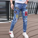 New Jeans Slim Streetwear 90s Hip Hop Skinny Graphic Designer Clothes Original Cowboy Casual Stretch Embroidery Trousers for Men