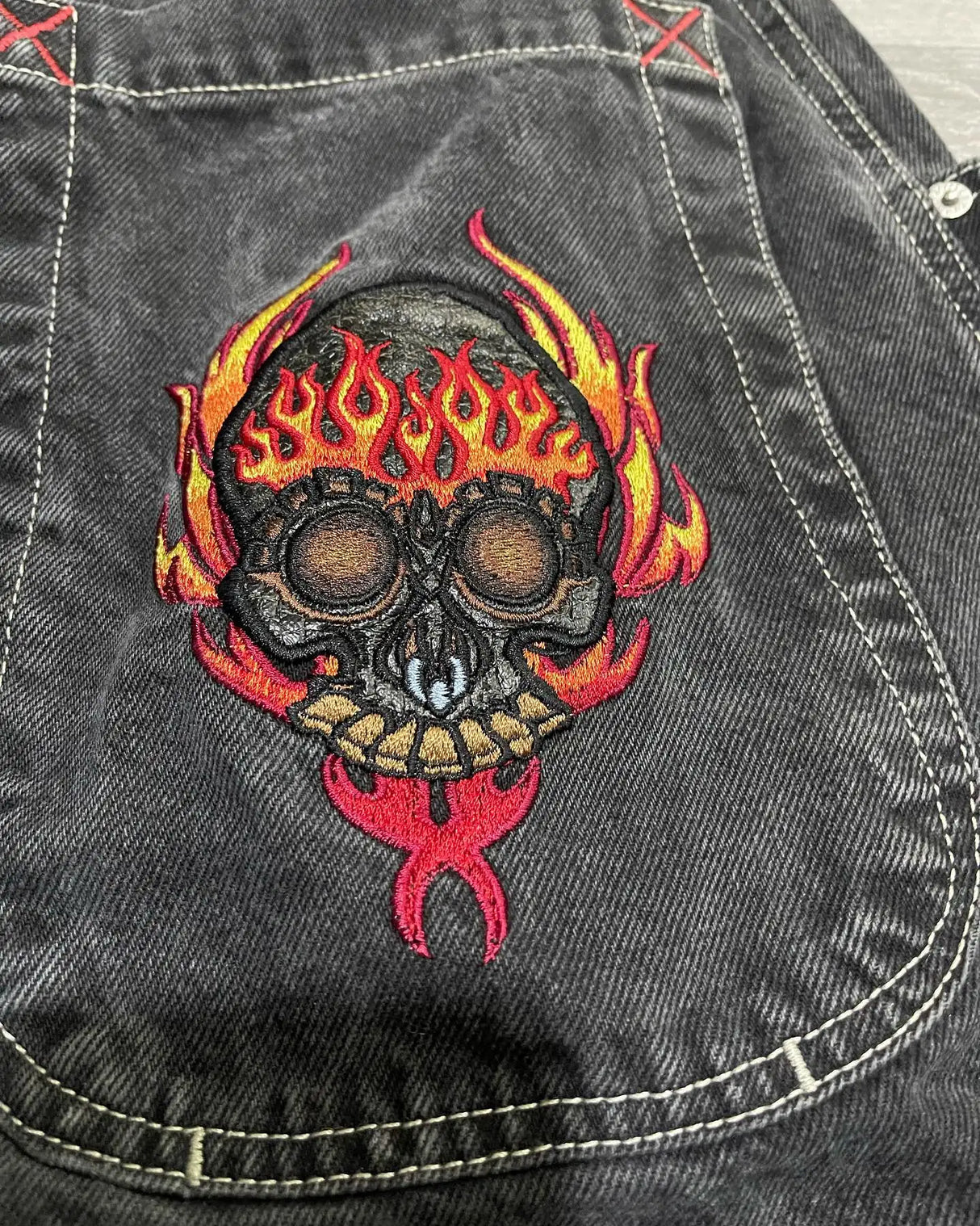 JNCO Jeans Y2K Mens Streetwear Harajuku Hip Hop Retro Skull Embroidered Baggy Jeans New Gothic High Waist Wide Leg Trousers