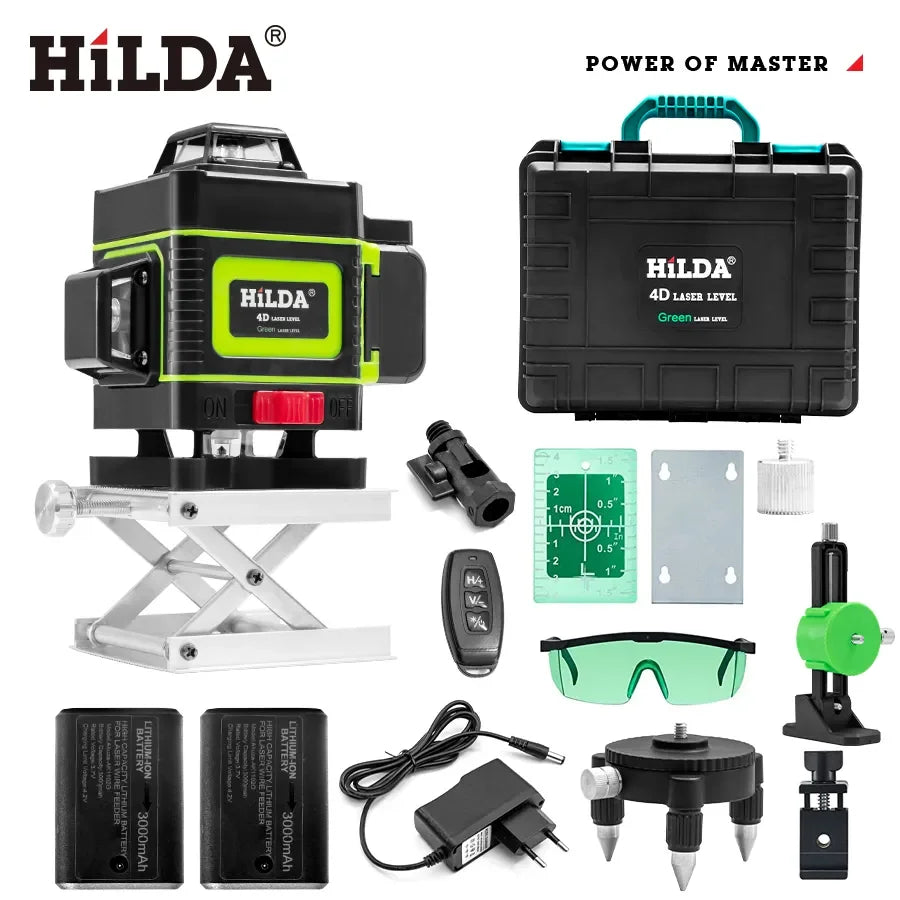 HILDA 12/16 Lines 3/4D Laser Level Level Self-Leveling 360 Horizontal And Vertical Cross Super Powerful Green Laser Level