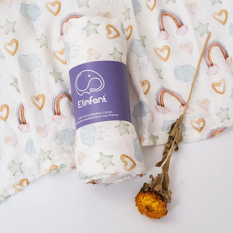 Elinfant Digital Print Muslin Swaddle Blanket Bamboo Cotton Soft Baaby Bath Towel Nursing Cover