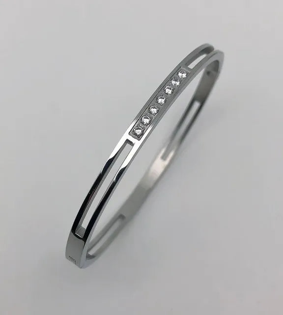 New Design Zircon inlaid Bracelets & Bangles For Women Gold Silver Color Stainless Steel Waterproof Luxury Brand Jewelry Gifts