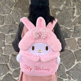 New Sanrio Cartoon Lovely Plush Backpack Cinnamoroll Kuromi Girl Heart Large Capacity My Melody Shoulders Bag Kid Christmas Gift